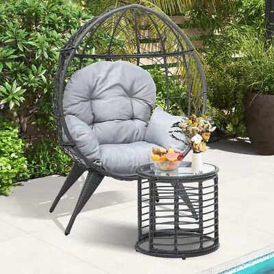 Cadeira Teardrop Egg Rattan Vime Oversized Pátio Cadeira Impermeável com Mesa - Imagem 1 de 4