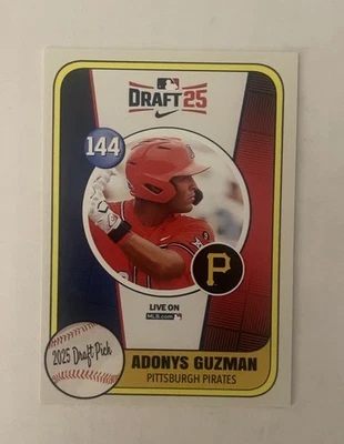 Adonys Guzman Custom Baseball Card Pittsburgh Pirates Drafted 2025 - Image 1 of 2