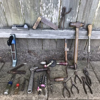 Lot Of 26 Pexto Pliers Baker Snips Hand Brace Eggbeater Auger bits Vintage - Image 1 of 4