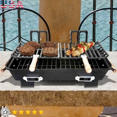 便携式铸铁 Hibachi 木炭烧烤架 桌面 户外 烹饪 网格 全新 — 第 1/2 张图片