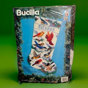 Bucilla Christmas Birds of Winter Stocking Needlepoint Kit Vintage 1994 #60727 - Picture 1 of 8