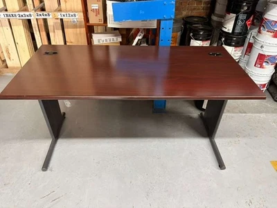 Modern Office Desk – Dark Wood Finish – Sturdy Metal Legs - Image 1 of 2