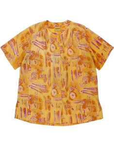 MANGO Womens Abstract Pattern Short Sleeve Shirt Blouse UK 20 2XL Yellow CG26 - Picture 1 of 4