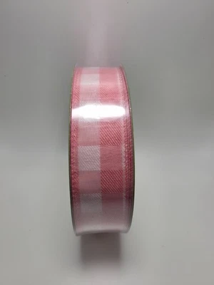 Members Mark Premium Wired Edge Ribbon Pink Plaid 1.5 Inches - Image 1 of 4