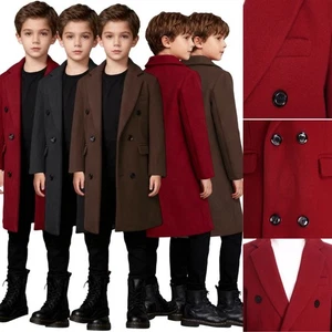 Kinder Jungen Mantel Warm Frack Blazer Jacke Zweireiher Zeremonie Urlaub - Bild 1 von 27