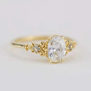 1.50Ct Oval Cut Moissanite Vintage Wedding Women's Ring In Solid 14K Yellow Gold - Picture 1 of 9