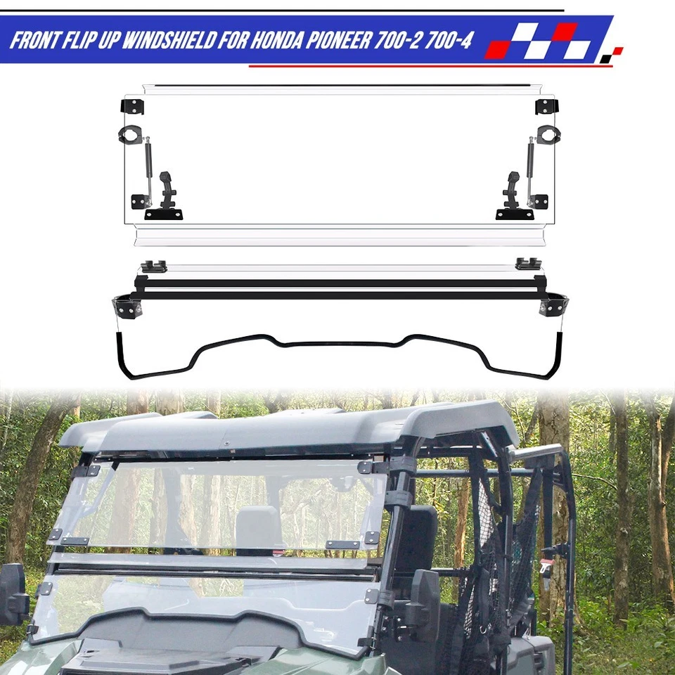 Front 3-IN-1 Flip Windshield Vented Compatible with Honda Pioneer 700 2014-2025 — 第 1/4 张图片