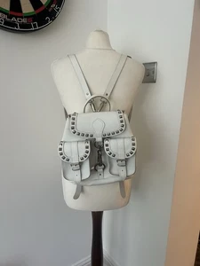 Grafea Backpack Leather Made In England Bone White Studded Silver Hardware - Picture 1 of 20