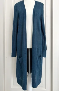 HALOGEN Large Linen Blend Open Front Longline Cardigan Sweater Minimalist - Picture 1 of 10