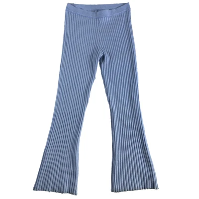 Aerie Groove On Knit Pants Sz L Blue Ribbed High Waisted Flared Lounge - Image 1 of 4