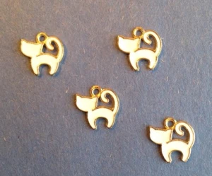TINY ENAMEL WHITE CAT CHARMS - JEWELRY, CRAFTS, SCRAPBOOKING -- 10mm -- 4pcs - Picture 1 of 3