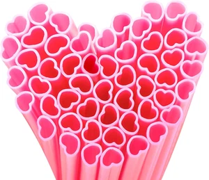 50Pcs Pink Heart Shaped Straws,8Mm Individually Wrapped Disposable Drinking Stra - Picture 1 of 7
