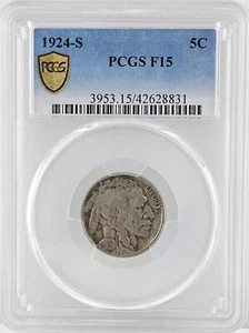 1924-S Buffalo Nickel PCGS F15 | Affordable Semi-Key Date - Picture 1 of 4