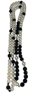 48 In Strand Matched 9mm Natural Pearls With Black Spinel & Gold Bead - Picture 1 of 6