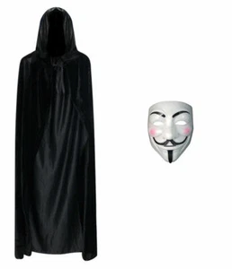 Anonymous V de Vendetta Guy Halloween Elegante Vestido Cara BLANCO Máscara + Capa con Capucha - Imagen 1 de 1