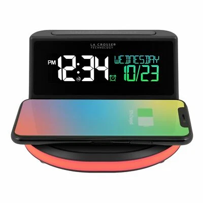 La Crosse Technology 617-148 Wireless Charging Alarm Clock with Glowing light ba - Image 1 of 3
