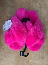 Wonder Nation Girl's Faux Fur Cross Band Slippers Hot Pink - Size 2-3 - **NEW**