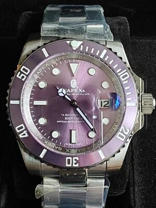 BAPE A BATHING APE TYPE 1 BAPEX 40mm WATCH PURPLE / SILVER JAPAN AUTOMATIC SUB - Picture 1 of 9