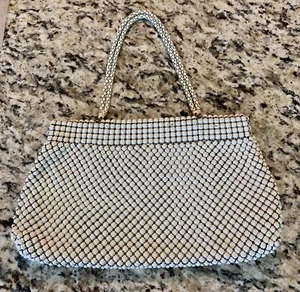 vintage whiting and davis ivory mesh evening bag double handle metal zipper - Picture 1 of 4