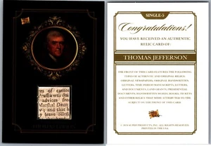 2024 PIECES OF THE PAST RELIC CARD - THOMAS JEFFERSON #SINGLE-5 - Picture 1 of 1