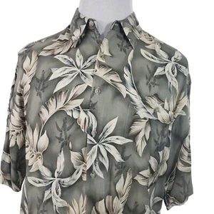 Campia Moda Hawaiian Shirt Mens Size L Short Sleeve ButtonUp Green Floral Design - Picture 1 of 9