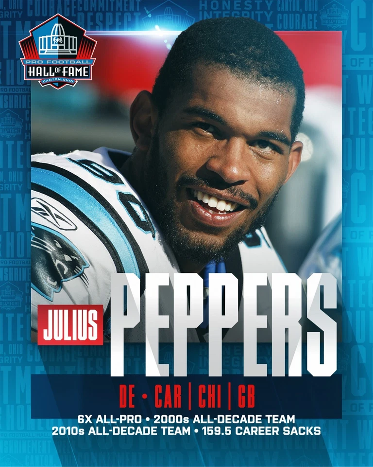 Foto de fútbol americano de la NFL Julius Peppers 2024 Salón de la Fama Carolina Panthers 8x10 Foto 1 de 1