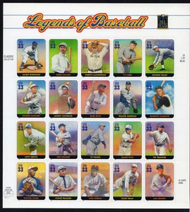 2000 US SC 3408 Legends of Baseball Full Sheet of 20, 33c - MNH Self Adhesive - Picture 1 of 2