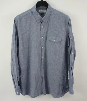 Barbour Drift Shirt Linen Blend Micro Houndstooth Check Mens XL Roll Sleeve Blue - Image 1 of 4