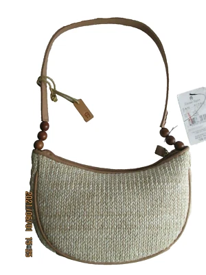 Vintage Etienne Aigner Beige/Tan Purse Leather Woven Straw 5"H x 8.50"L x 3"DNew - Image 1 of 4