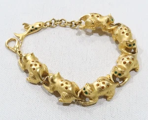Schönes Vintage Bob Mackie vergoldetes Katzen Gliederarmband mit Fisch Ende selten - Bild 1 von 11