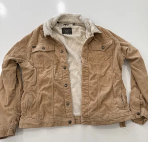Buffalo by David Bitton Khaki Tan Corduroy Jacket Size L Sherpa Lined Men's - Picture 1 of 10