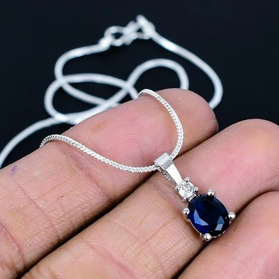 Collar hecho a mano de cuarzo iolita chapado en plata 925 de 17"-18" Foto 1 de 3