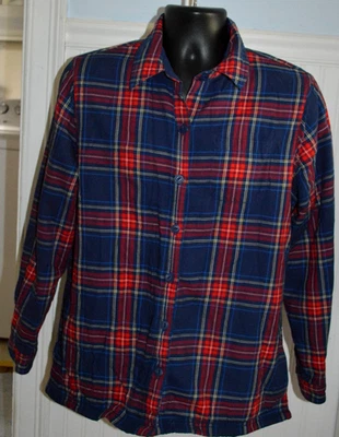 VTG LL BEAN PLAID SHIRT FLEECE LINED MENS MEDIUM REGULAR RED NAVY YELLOW VGC - Image 1 of 3