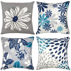 Blue Decorative Throw Pillow Covers 18x18 Set of 4, Blue and Grey Modern Dais... - Picture 1 of 7