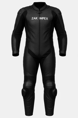 1PC Leather Motorcycle Racing Suit Unisex CE Armor Biker Track Wear Black Blue - Image 1 of 4