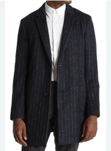 Theory Eclipse Melange Chalk Stripe Blue Overcoat Alpaca Blend Sz XL New $895 - Picture 1 of 15