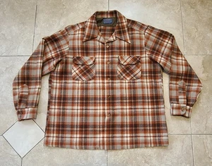VTG Pendleton Wool Loop Collar Board Shirt Men's XL Reddish Orange Brown Plaid - Picture 1 of 24