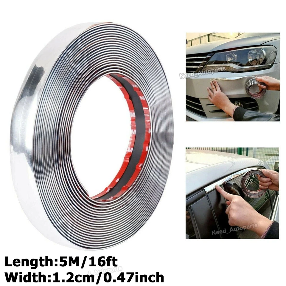 1/2" Trim Chrome Molding Decoration Strip Car Door Body Side Protector 16ft Foto 1 de 4