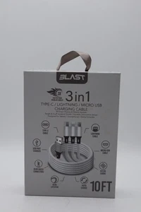 3 IN 1 Blast 10ft Type-c lighting micro usb charging cable - Picture 1 of 2