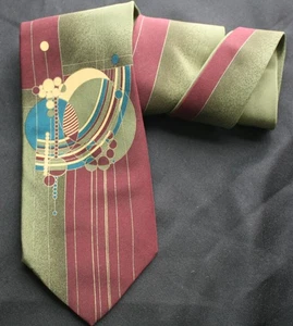 FRANK LLOYD WRIGHT March Balloons Pattern Olive Silk Tie - Picture 1 of 3