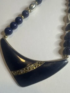 Vintage Navy Blue and Gold Tone Necklace - Picture 1 of 5