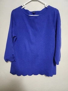 Suéter Talbots Azul Índigo Dobladillo Vieira Manga 3/4 Cuello Barco Talla M Preppy - Imagen 1 de 10