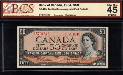 1954 $50.00 BC-42b BCS EF-45 Original EF-AU Beauty QEII Canada OLD Fifty Dollars - Image 1 of 2