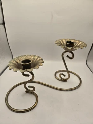 Candelabro MCM Vintage Floral Doble Latón Foto 1 de 4