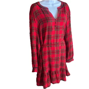 Neu mit Etikett Loft Damen rot kariert Metallic Kleid Tunika Größe XL 21x36 V-Ausschnitt Rüschen - Bild 1 von 13