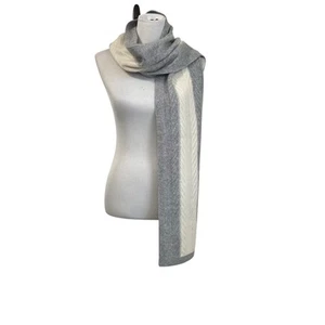 TALBOTS 100% Cashmere Cable Knit Scarf 66” X 9” Gray Cream Stripe NWT - Picture 1 of 6