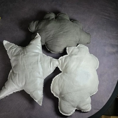 Set of 3 Linen Decorative Pillows Star & Cloud Shape Rustic Boho Neutral Decor - Image 1 of 4