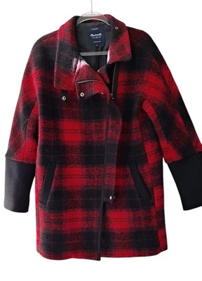 Abrigo MADEWELL Rojo Negro Búfalo Plaid Barn Pea Chaqueta para mujer talla 6 Foto 1 de 4