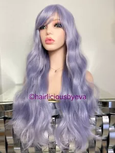 Synthetic Gray Wig With Bangs  Wavy Long 26 Inch Long Heat Resistance Ok Grey - Picture 1 of 5