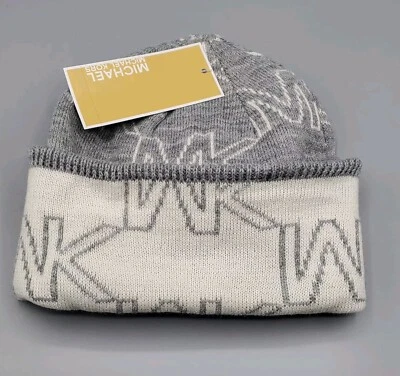 Gorro para mujer Michael Kors logotipo MK multicolor gris y blanco nuevo con etiquetas  Foto 1 de 4